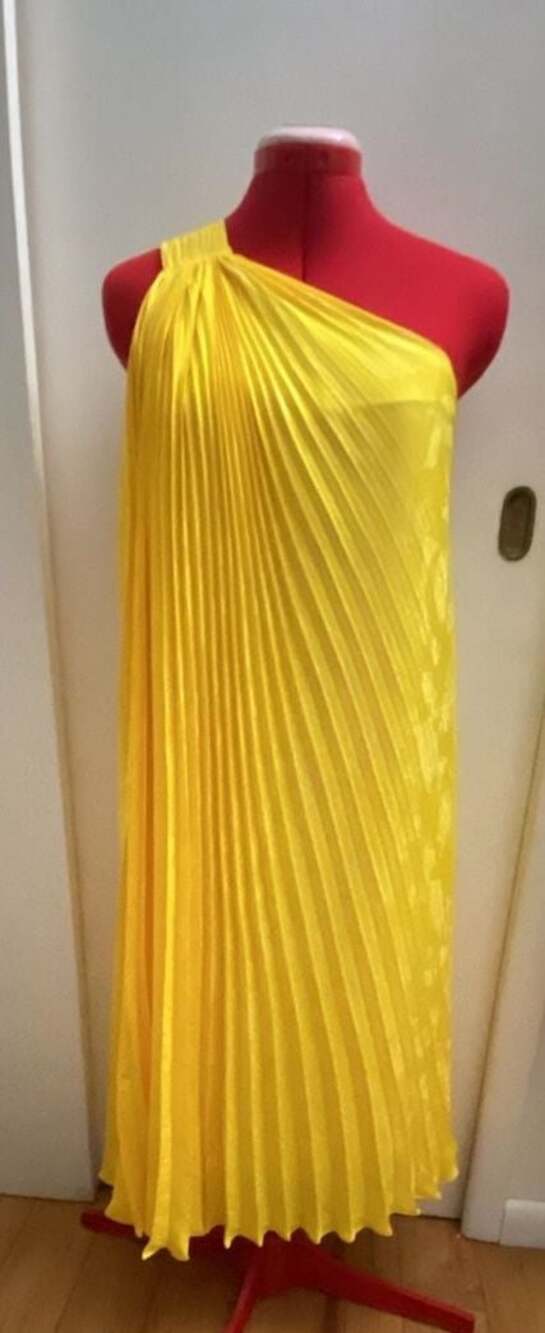 Banana Republic Radiant Pleated One-Shoulder Dress in Voltage Yellow